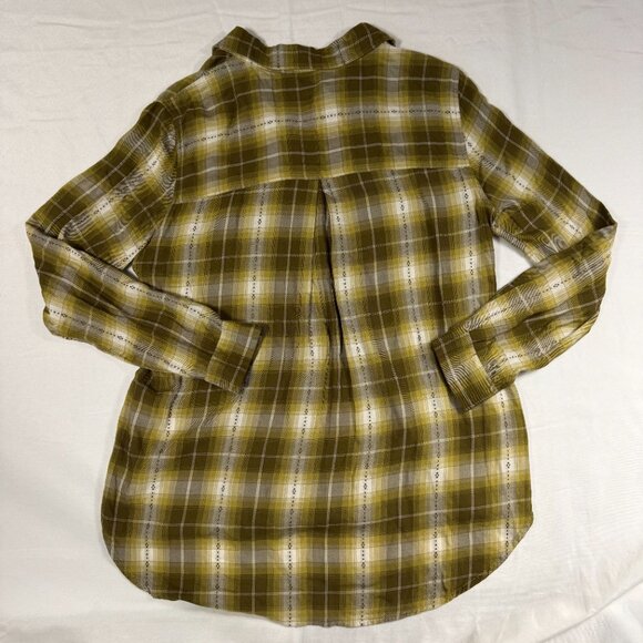 Women’s Olive Green Mustard Plaid Button Down Shirt Size Large – Long Sleeve Cur - Picture 2 of 8